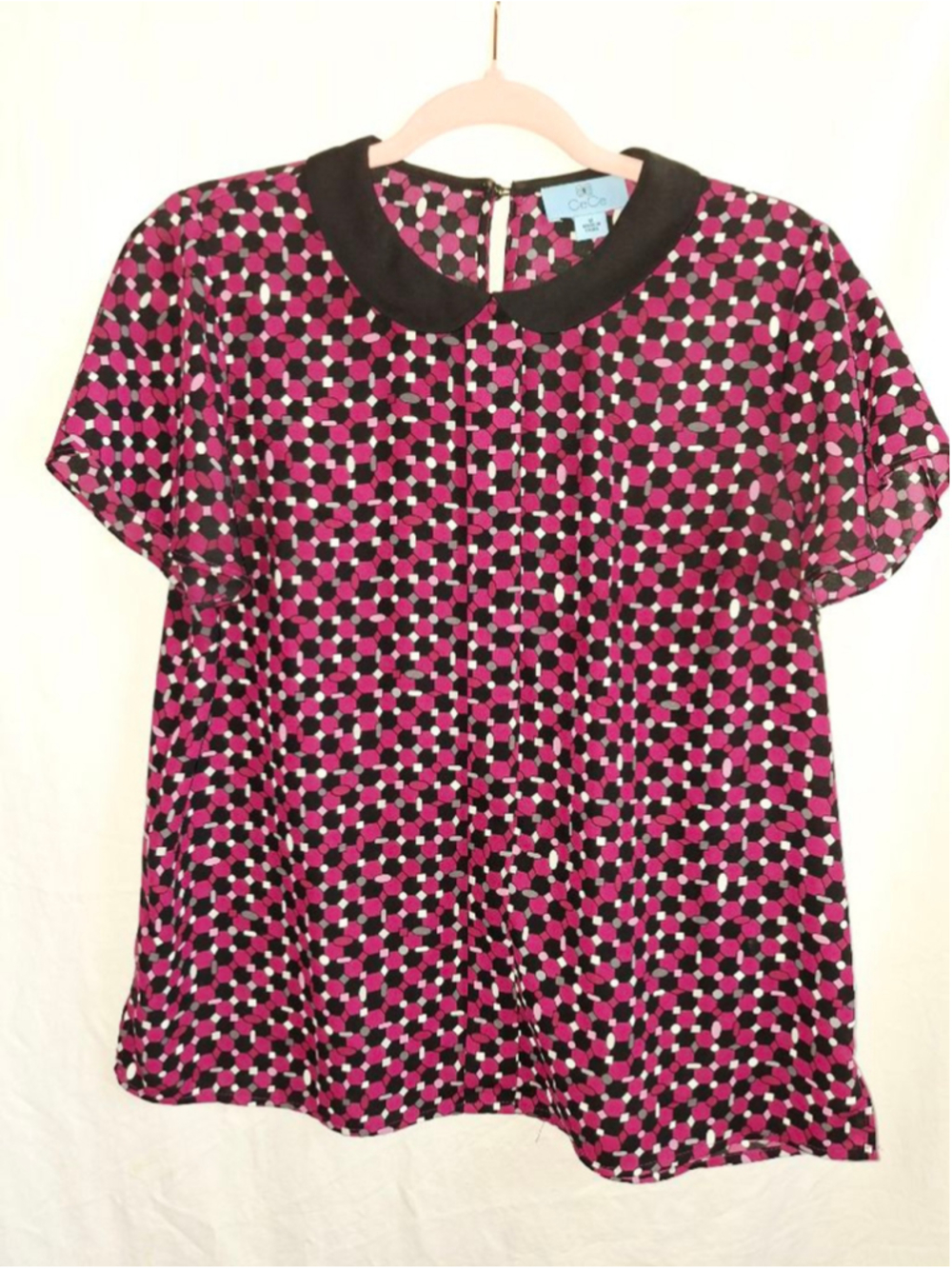 CeCe Pink & Black Geometric Peter pan collar Boardroom.chic officecore Blouse M